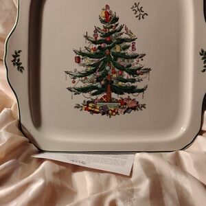Spode Festive Green and Red Christmas Tree Platter